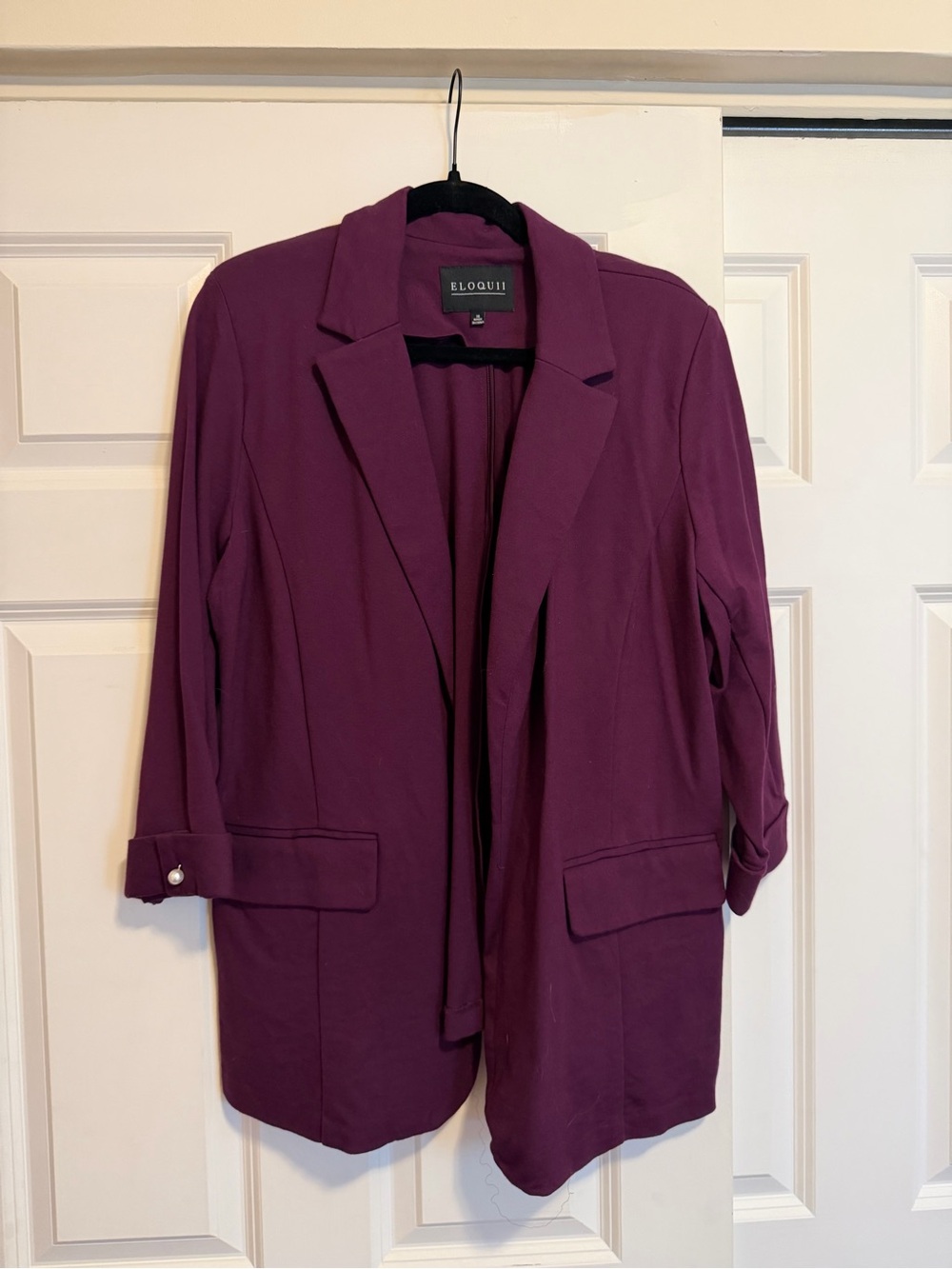 Eloquii Plum Open-Front Blazer with 3/4 Length Rolled Sleeves